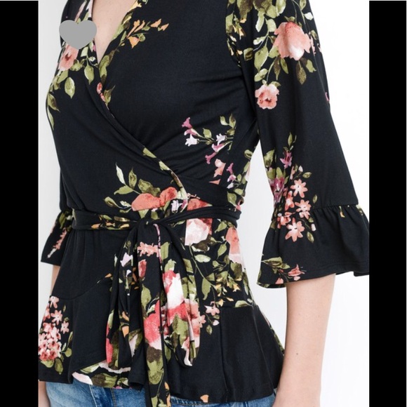Jersey knit floral wrap top ( LAST ONE ) - Picture 2 of 3